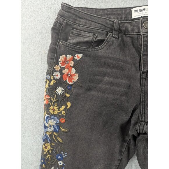 William Rast Jeans Womens 30 Black Perfect Skinny Embroidered Floral Skeleton - Picture 2 of 16
